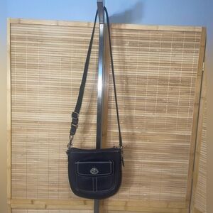 COACH Hamilton Swingpack Black Pebbled Leather Crossbody Bag Purse GUC